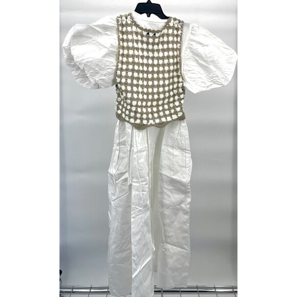En Saison by Lala White Dress With Tan and White Chricheted Removable Top Size S - Picture 3 of 5